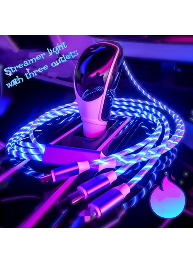 كابل بيانات 3 في 1، كابل شحن سريع للهواتف المحمولة، شحن سيارة عالمي متعدد الرؤوس ومتعدد الوظائف، كابل شحن فائق السرعة 6 أمبير مع ألوان متدرجة RGB، كابل بيانات متعدد الرؤوس ملون 66 وات، متوافق مع Apple وHuawei، اتصال بيانات من 1 إلى 3. - Image 2