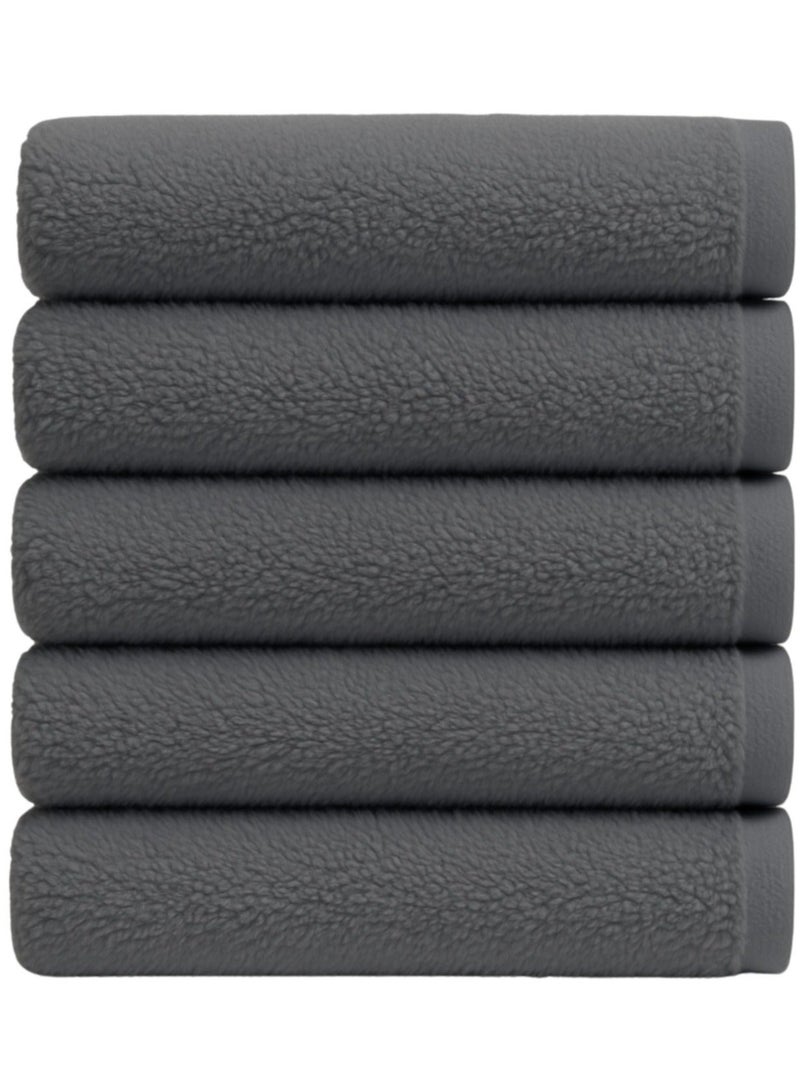 إيتن هوم وير طقم فوط حمام قطن مصري مكون من 5 قطع - 5 فوط وجه 30 × 30 سم - نعومة فائقة، عالية الامتصاص، معتمدة من OEKO-TEX، صنع في مصر - اللون: رمادي داكن ( 5 قطع) - Image 1