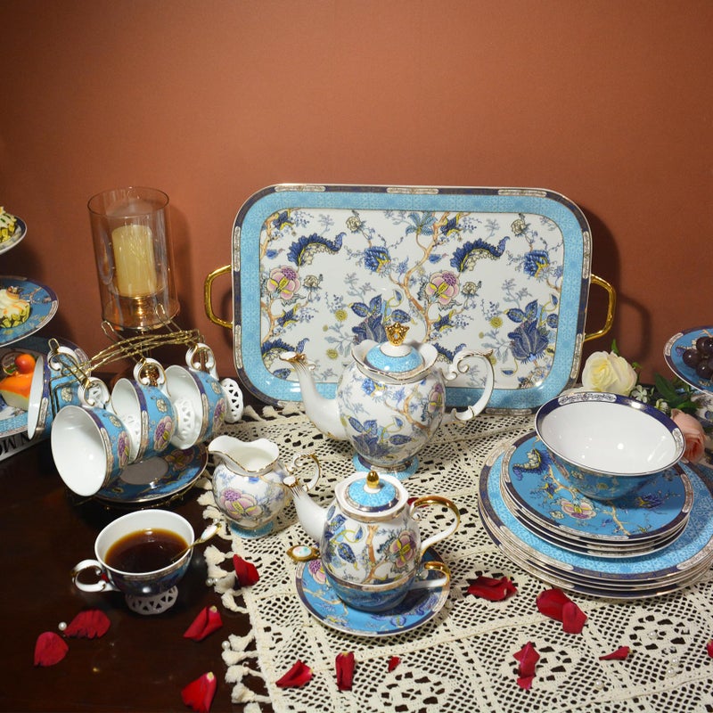 ACMLIFE Tea for One Teapot and Cup, Vintage Floral Porcelain Tea Set for One, Bone China Teapot with Cup Set, Tea Pot Gift for Women (Blue-A) - Image 5