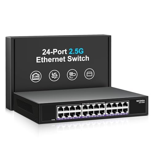 NICGIGA 24 Port 2.5Gb Ethernet Switch Unmanaged, NICGIGA 24 Port 2.5G Network Switch, Plug & Play, Desktop or 19-inch Rack Mount, Fanless Metal Design. - Image 1