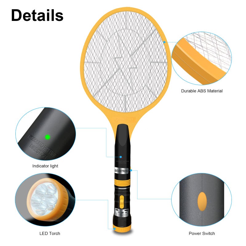 Beastron Bug Zapper, Electric Fly 3000, 1 Pack, Yellow Large Size Killer Racket with USB Charging (Upgraded - Image 4