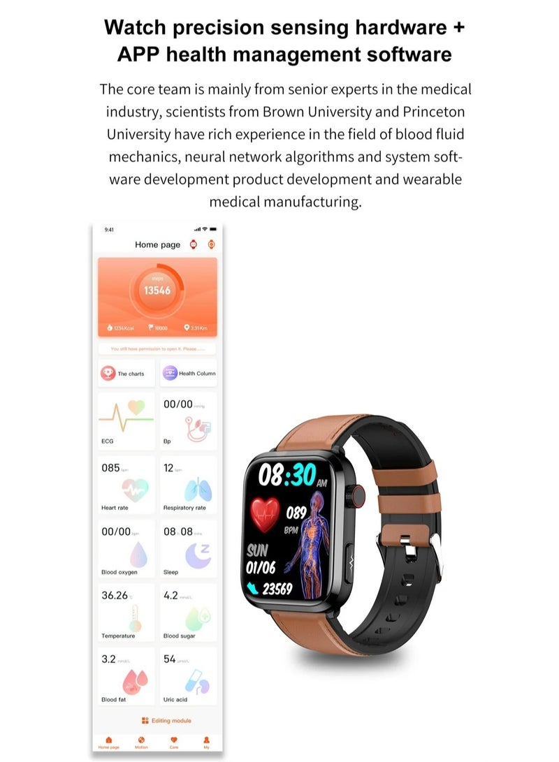 AROAQ New Blood Lipids Uric Acid Blood Glucose Smart Watch Men ECG+PPG Fitness Tracker Clock Heart Rate Bluetooth call Smartwatch(MeshBelt With 1 Extra Strap) - Image 4