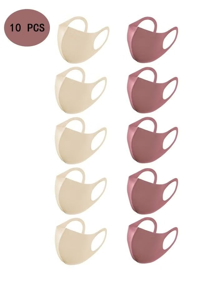 Beyond 10 Pcs Ice silk Cotton Breathable Mask, Fashion Two-tone Washable Fabric Unisex Summer Face Mask (Bean paste color and beige) - Image 1