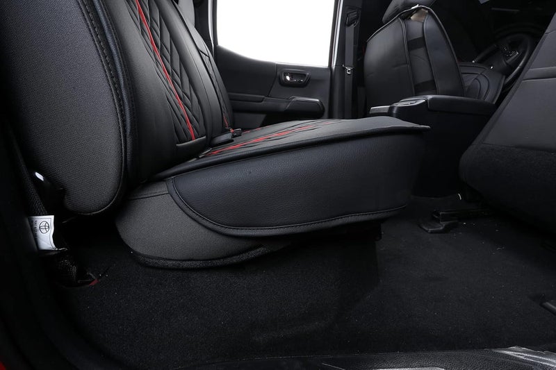 Tomatoman Toyota Tacoma Rear Seat Covers (2005-2024) - Black and Red Faux Leather - Image 4