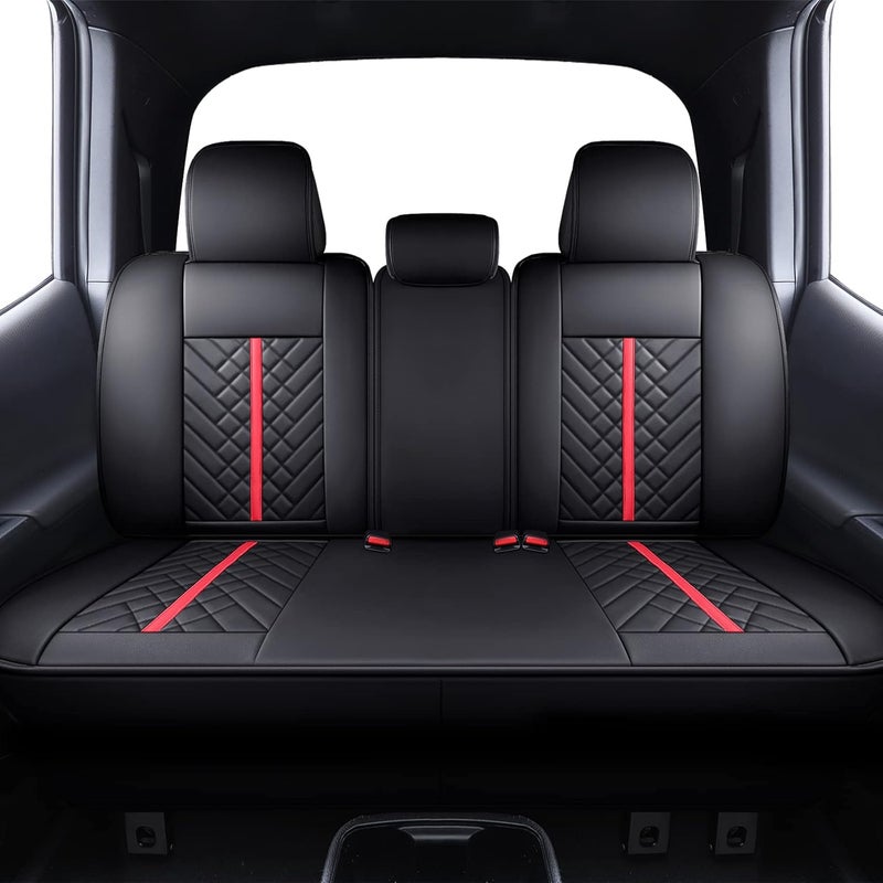 Tomatoman Toyota Tacoma Rear Seat Covers (2005-2024) - Black and Red Faux Leather - Image 1