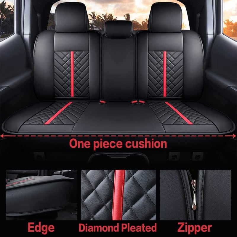 Tomatoman Toyota Tacoma Rear Seat Covers (2005-2024) - Black and Red Faux Leather - Image 3