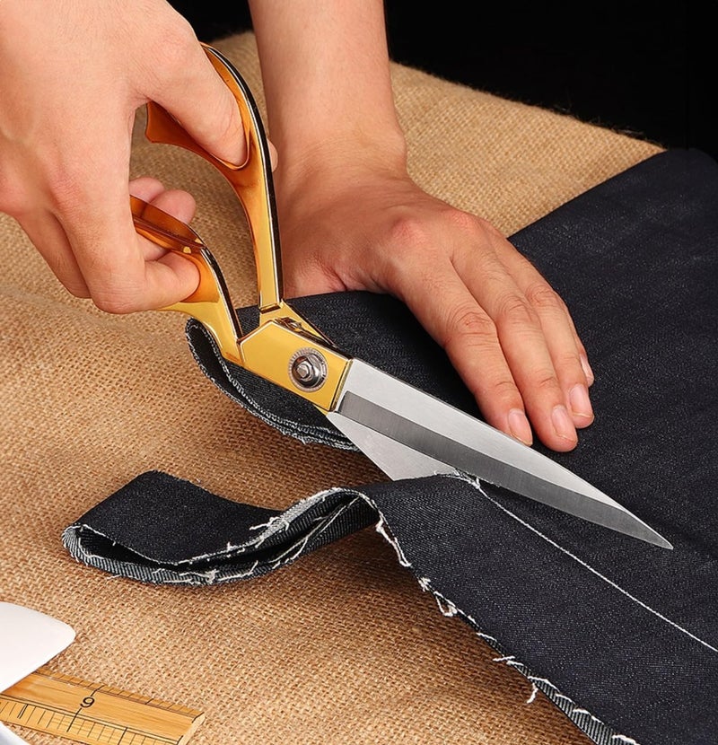 Wolpin Cloth Scissors Tailor Scissor for Cloth Cutting, Gold Multipurpose Stainless Steel Fabric Cutting Tool, 10.5 Inch Long - Image 3