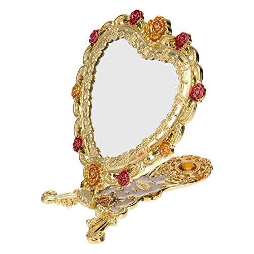 Beaupretty Hand Mirror Vintage Handheld Mirror Heart Shaped Travel Salon Barber Hairdressing Cosmetic for Pocket Purse Birthday Golden - Image 4