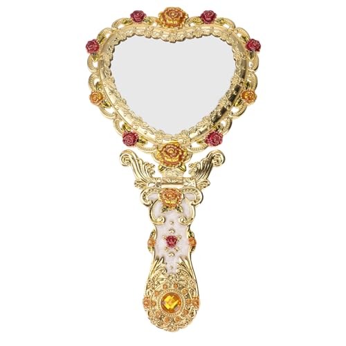 Beaupretty Hand Mirror Vintage Handheld Mirror Heart Shaped Travel Salon Barber Hairdressing Cosmetic for Pocket Purse Birthday Golden - Image 1