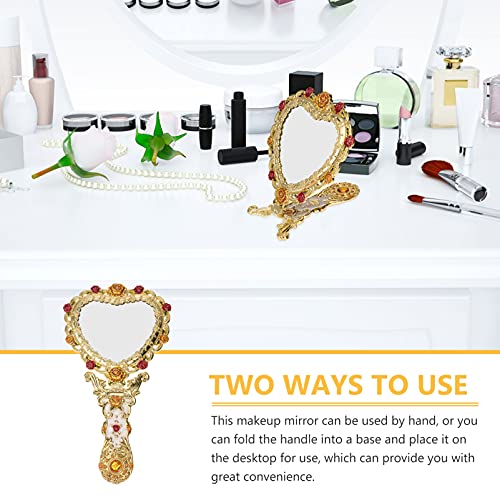 Beaupretty Hand Mirror Vintage Handheld Mirror Heart Shaped Travel Salon Barber Hairdressing Cosmetic for Pocket Purse Birthday Golden - Image 5