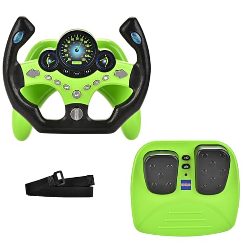 RedCrab Steering Wheels with Brake and Gas Pedals Toy for KidsPretend Driving Seat Toys with Light and MusicSimulated Driving for ToddlersBaby Electric Early Learning Educational Toys Green - Image 1