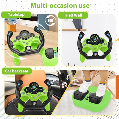RedCrab Steering Wheels with Brake and Gas Pedals Toy for KidsPretend Driving Seat Toys with Light and MusicSimulated Driving for ToddlersBaby Electric Early Learning Educational Toys Green - Image 5