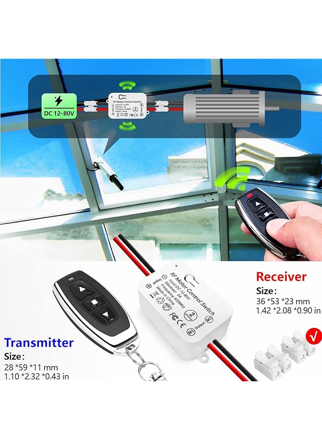 erorex Wireless Dc Motor Remote Control Switch Dc 12V 80V 5A Relay Receiver Controller With 2 Transmitters Radio Control Motor Move Forward And Reverse - Image 5