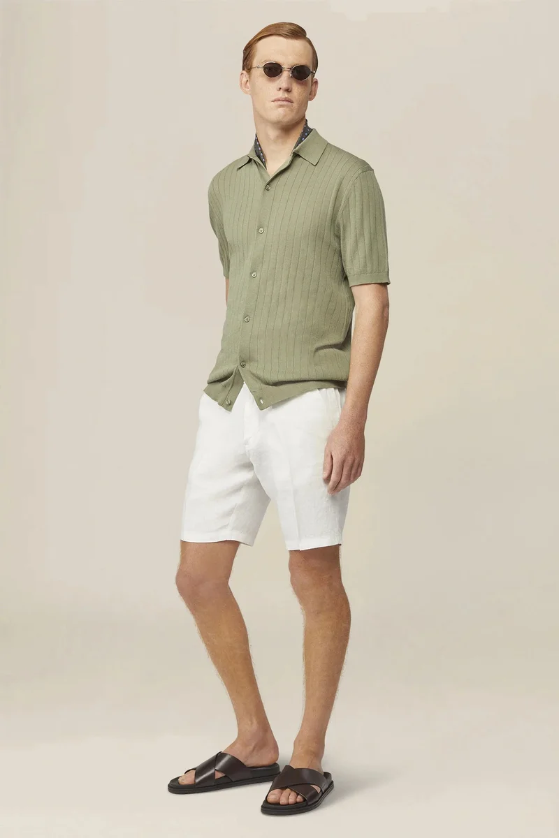 Men's 100% cotton knitted polo shirt - Sage Green