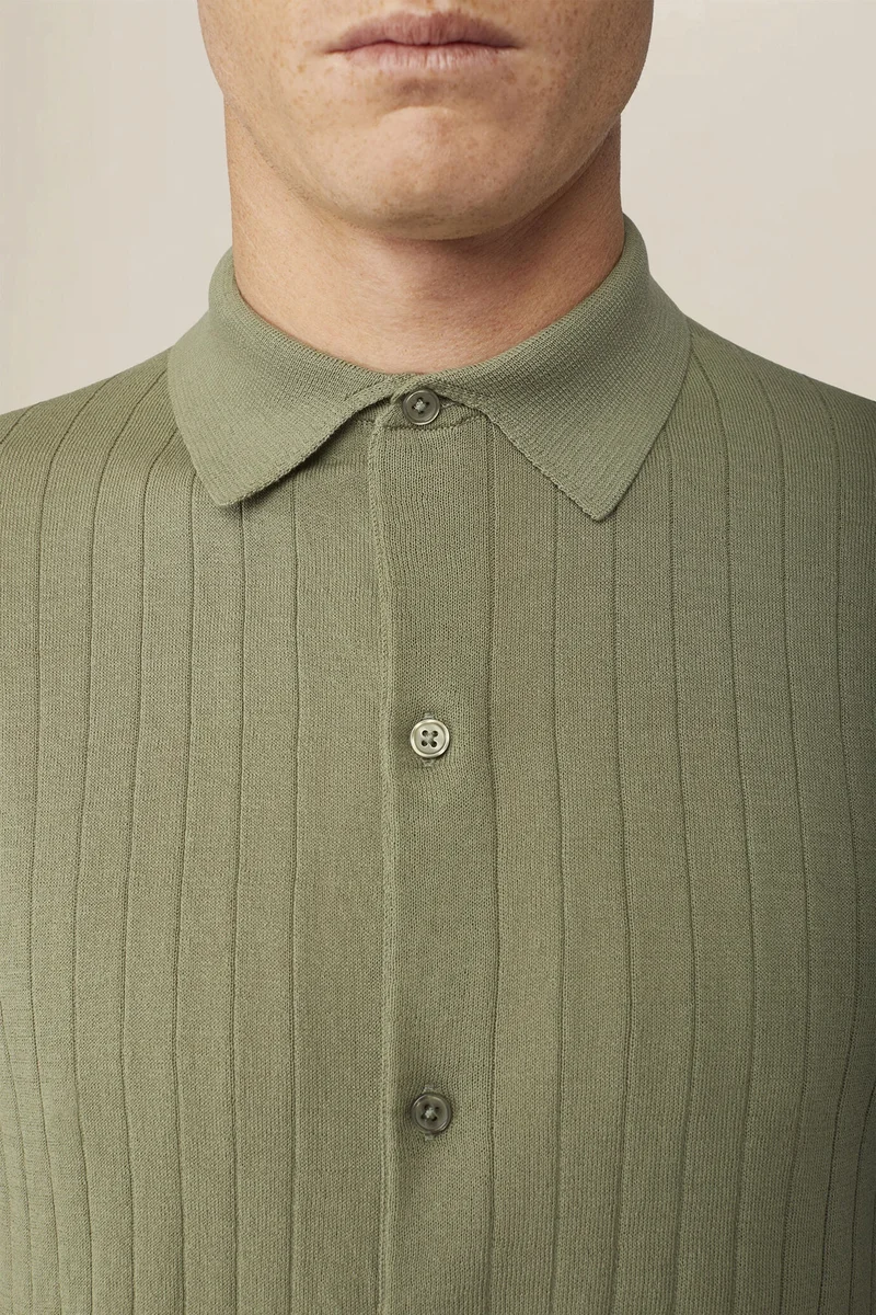 Doppelganger Green Men's 100% cotton knitted polo shirt - Sage Green for Men | Best Price UAE