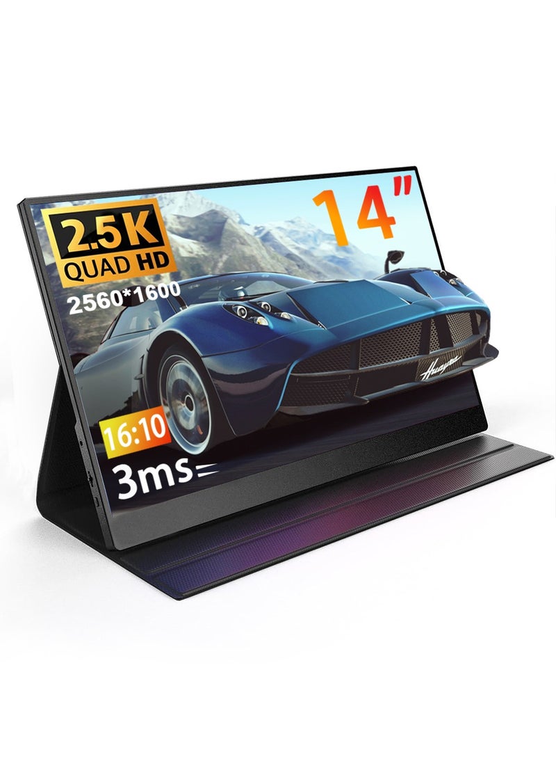 HILUKE 14" 2.5K Portable Gaming Monitor, 60Hz IPS HDR Screen, FreeSync, USB-C & HDMI, Dual Speakers, Kickstand, Ultra-Slim, for Gaming, Work, Travel, Office, Streaming, PS5, Laptop, PC monitor  - Image 1