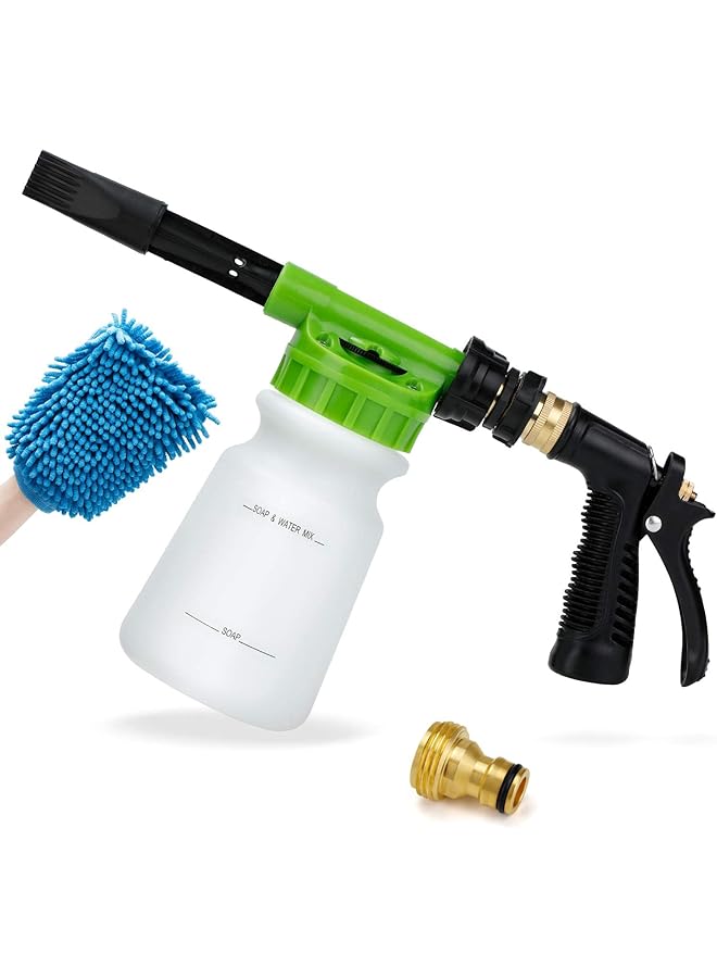 Excefore Car Wash Foam Gun, Soap Sprayer With 3/8" Brass Connector & Washing Mitts, Dual Filtration, 6 Levels Of Concentration, Quick Connect To Most Garden Hose Cannon For Hose, Adjustment Ratio Dial(Green) - Image 1