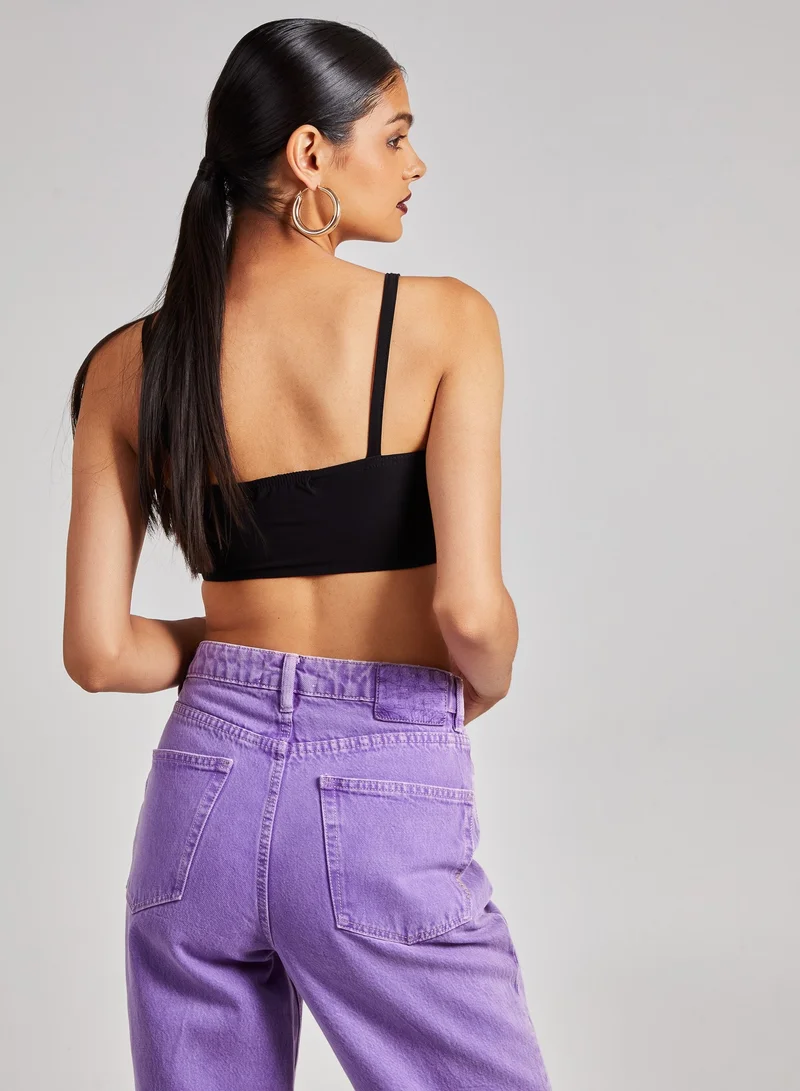 Pink Vanilla Gold Trim Slinky Crop Top