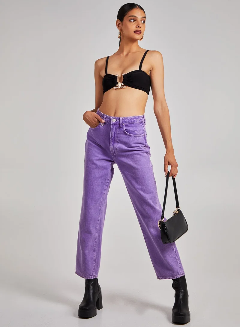 Pink Vanilla  Gold Trim Slinky Crop Top for Women | Best Price UAE