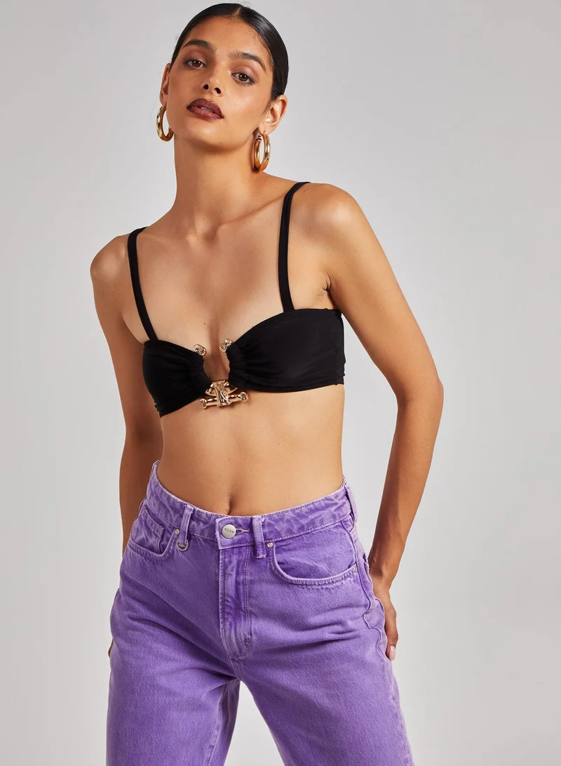 Pink Vanilla  Gold Trim Slinky Crop Top for Women | Best Price UAE