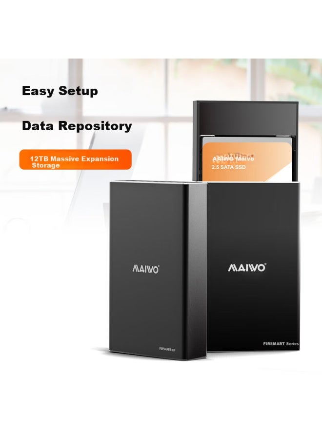 Maiwo Dual-bay Mechanical Hard Drive Enclosure With Raid Disk Array Cabinet, Aluminum Shell Dual-bay 2.5-inch Ssd Serial External Enclosure With Protective Cover, Black K25272c - Image 3