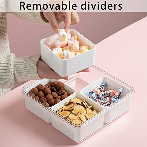 MineSign 2Pack Divided Veggie Tray with Lid Snackle Box Serving Container Salad Keeper with 4 Removable Boxes Stackable Refrigerator Organizer Bins Produce Saver for Meal Prep Fruit - Image 5