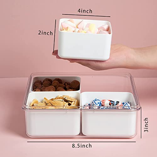 MineSign 2Pack Divided Veggie Tray with Lid Snackle Box Serving Container Salad Keeper with 4 Removable Boxes Stackable Refrigerator Organizer Bins Produce Saver for Meal Prep Fruit - Image 3
