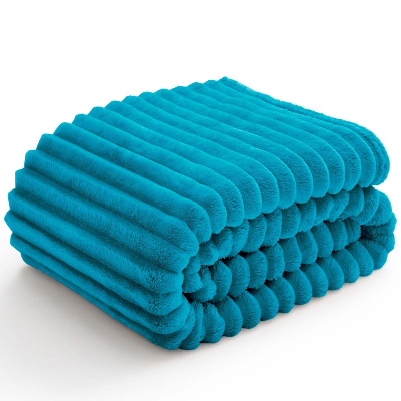 BEDELITE Twin Blanket for Couch Bed 300GSM Soft Warm Fleece Blanket Decorative and Giftable Striped Teal Blankets for Women Men 60x80 - Image 2