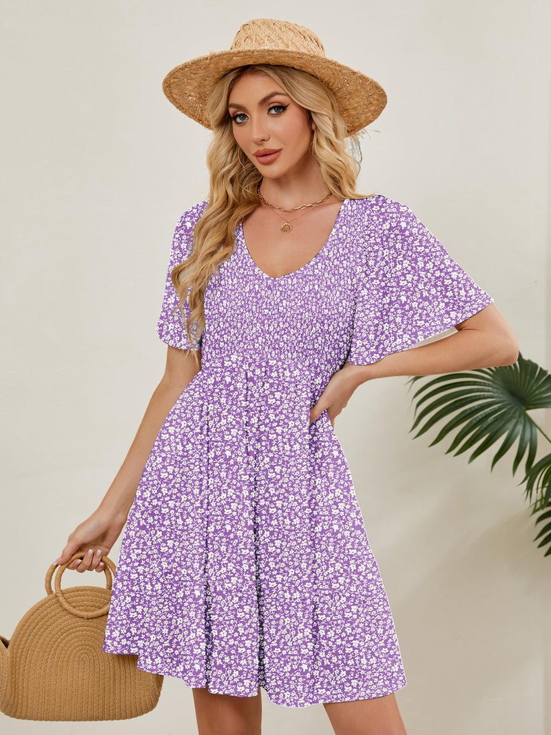 UEAL Womens Summer Dresses Sundresses Trendy Spring Swing Cottagecore Skater Dress Small Purple Floral A - Image 5