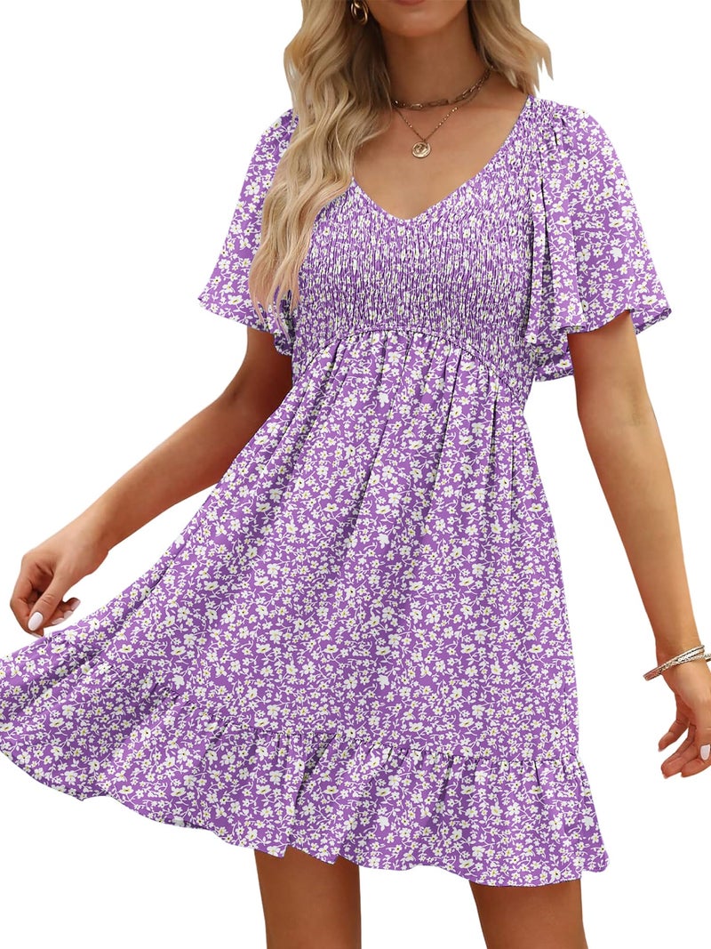 UEAL Womens Summer Dresses Sundresses Trendy Spring Swing Cottagecore Skater Dress Small Purple Floral A - Image 1