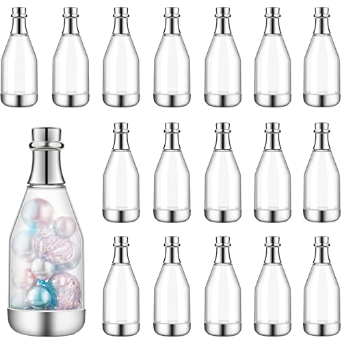 Cunhill 18 Pieces Mini Champagne Bottles Container Bulk Plastic Small Champagne Candy Bottles DIY Favor Mini Candy Jars Wedding Favors for Wedding Bridal Baby Shower Birthday(Clear and Silver) - Image 1