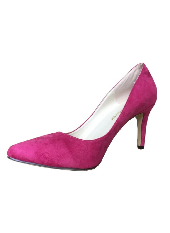 Loquat Suede Pointed Toe Low-Vamp Stiletto High Heels 8 cm Rose Red  - Image 2