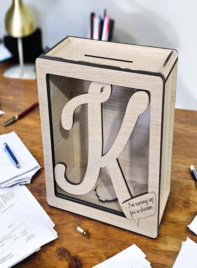 LACUM® Letter Piggy Bank - Custom Wooden Money Bank for Kids & Adults - Sunmica Coated Engineering Wood with Transparent Acrylic Front - Unique Gifts (Letter K) - Image 2