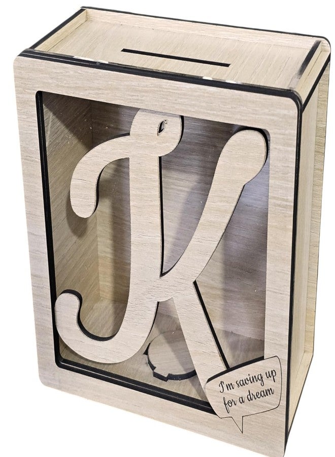 LACUM® Letter Piggy Bank - Custom Wooden Money Bank for Kids & Adults - Sunmica Coated Engineering Wood with Transparent Acrylic Front - Unique Gifts (Letter K) - Image 1