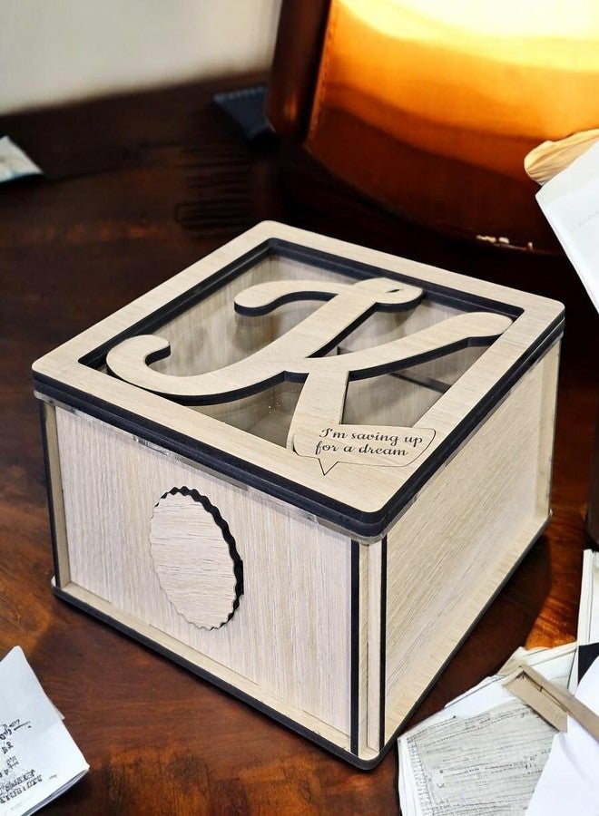 LACUM® Letter Piggy Bank - Custom Wooden Money Bank for Kids & Adults - Sunmica Coated Engineering Wood with Transparent Acrylic Front - Unique Gifts (Letter K) - Image 3
