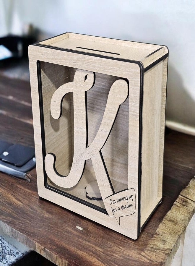 LACUM® Letter Piggy Bank - Custom Wooden Money Bank for Kids & Adults - Sunmica Coated Engineering Wood with Transparent Acrylic Front - Unique Gifts (Letter K) - Image 4