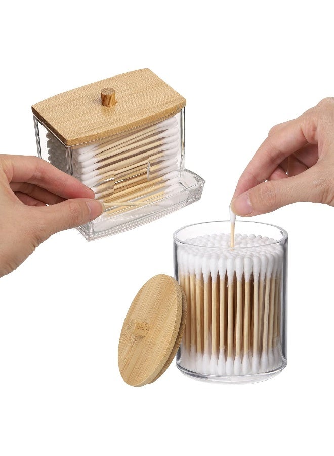 Tbestmax Tbestmax Qtips Holder Bathroom Container, 10/7 OZ Cotton Ball/Swabs Dispenser, Apothecary Jar Organizer for Storage Wood Lids  - Image 3