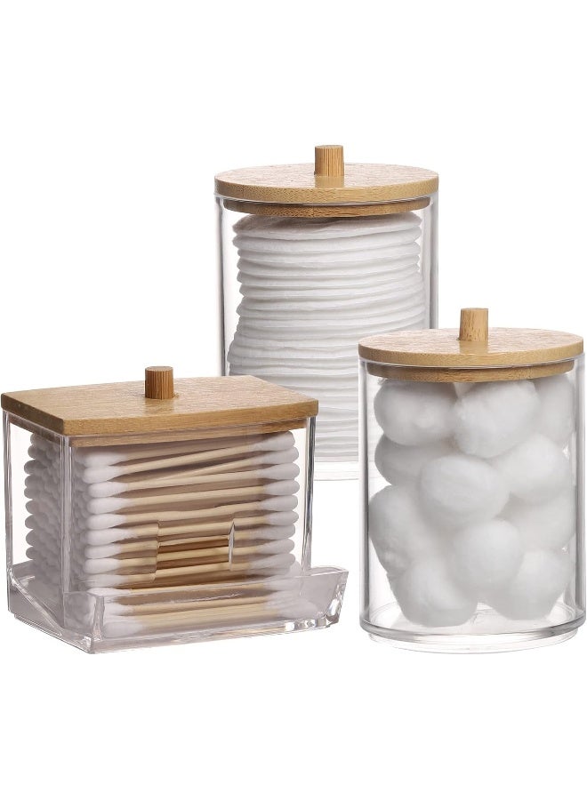 Tbestmax Tbestmax Qtips Holder Bathroom Container, 10/7 OZ Cotton Ball/Swabs Dispenser, Apothecary Jar Organizer for Storage Wood Lids  - Image 1