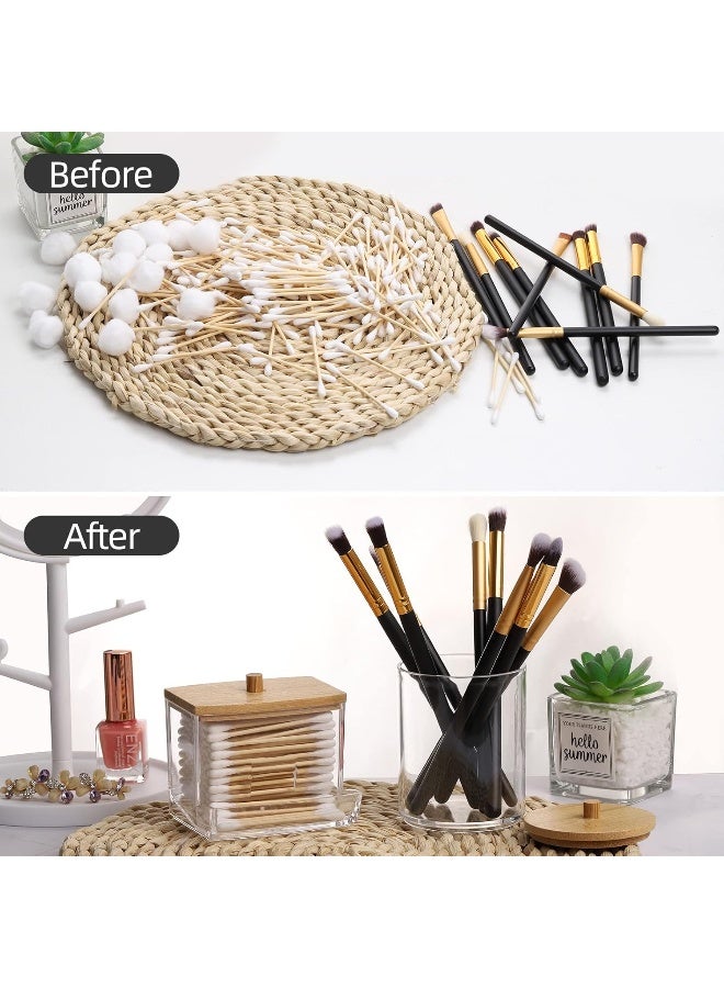 Tbestmax Tbestmax Qtips Holder Bathroom Container, 10/7 OZ Cotton Ball/Swabs Dispenser, Apothecary Jar Organizer for Storage Wood Lids  - Image 4