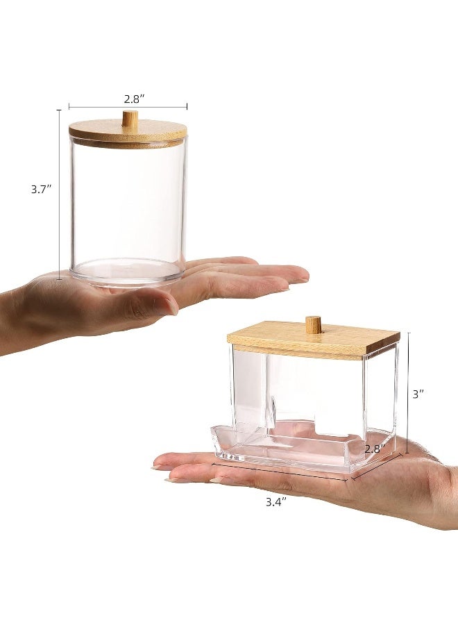 Tbestmax Tbestmax Qtips Holder Bathroom Container, 10/7 OZ Cotton Ball/Swabs Dispenser, Apothecary Jar Organizer for Storage Wood Lids  - Image 2