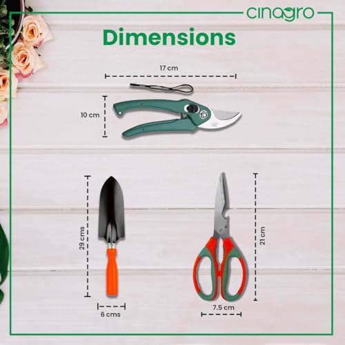 Cinagro Garden Tool Kit 3 Pieces - Pruning Shears, Garden Trowel & Scissor, Terrace Gardening Accessories, Gardening Tools Kit for Home Garden, Farming Tools - Image 5
