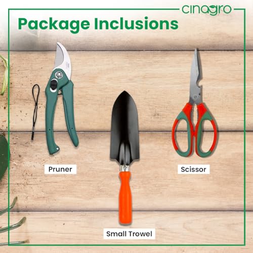 Cinagro Garden Tool Kit 3 Pieces - Pruning Shears, Garden Trowel & Scissor, Terrace Gardening Accessories, Gardening Tools Kit for Home Garden, Farming Tools - Image 2