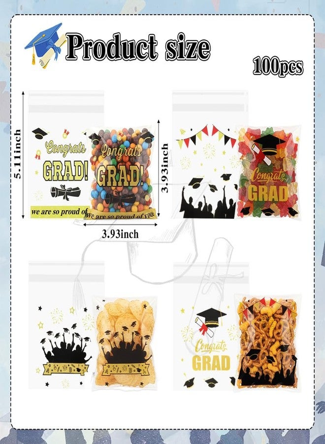 eowqeiur 100 PCS Clear Cellophane Graduation Candy Goodie Goody Treat Cookie Small Gifts Bags Package Graduation Party Favors Supplies Wrap Congrats Grad Decorations Class of 2026 Ziplock Pouches Baggies - Image 2