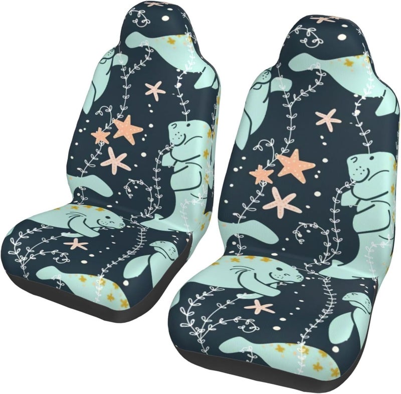 أغطية مقاعد السيارات من نوع Manatee Starfish Universal (مجموعة مكونة من قطعتين) - تناسب مقاعد السيارات الأمامية، الشاحنات، والسيارات الدفع الرباعي | تصميم قابل للتمدد، نفاذ للهواء - Image 1