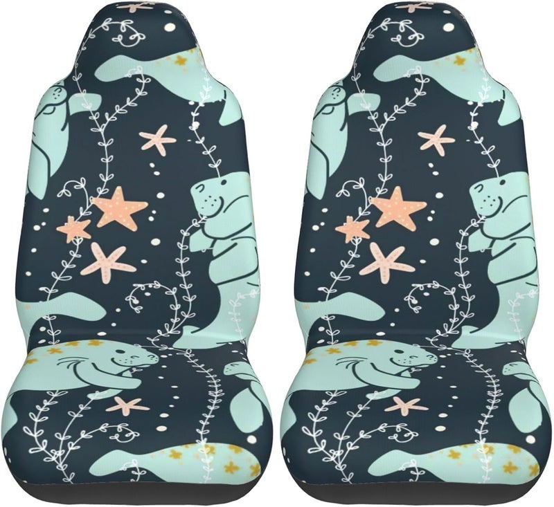أغطية مقاعد السيارات من نوع Manatee Starfish Universal (مجموعة مكونة من قطعتين) - تناسب مقاعد السيارات الأمامية، الشاحنات، والسيارات الدفع الرباعي | تصميم قابل للتمدد، نفاذ للهواء - Image 2