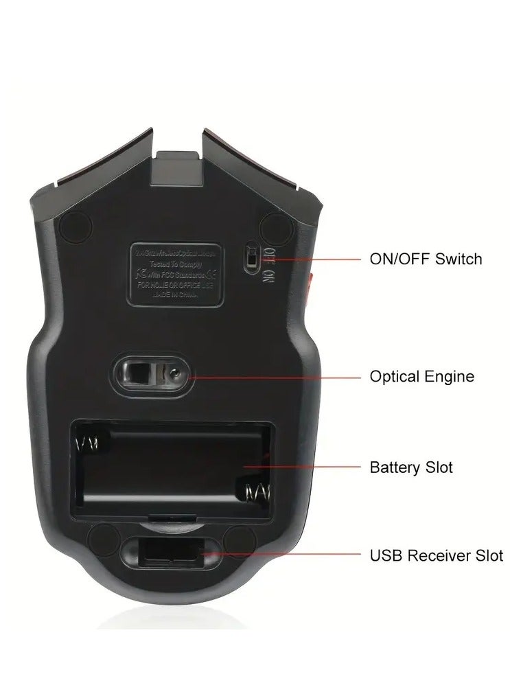 2.4GHz Wireless Gaming Mouse  Ergonomic Optical 6 Buttons Mice with USB Nano Receiver, Adjustable DPI, Silent Click, Portable Computer & Laptop Accessories for Office and Gamers - Image 3