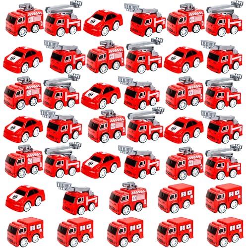 Conagel 40 Pcs Mini Pullback Fire Truck Toy Plastic Pull Back Firetrucks Toy Bulk Small Fire and Emergency Toy Trucks Set for Kids Firefighter Birthday Party Supplies 5 Styles - Image 1