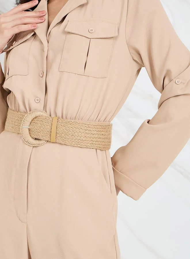 Styli Straight Leg Tailored Jumpsuit with Belt