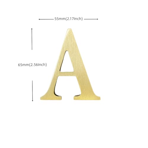 BWRMHME 2.6Inch Soild Brass Sticker English Letters, Metal Alphabet Letters Ornament, Wall Self Adhesive Letters and Numbers, House Address Signage, Door Numbers, letters Decor Hardware (Letter A) - Image 2