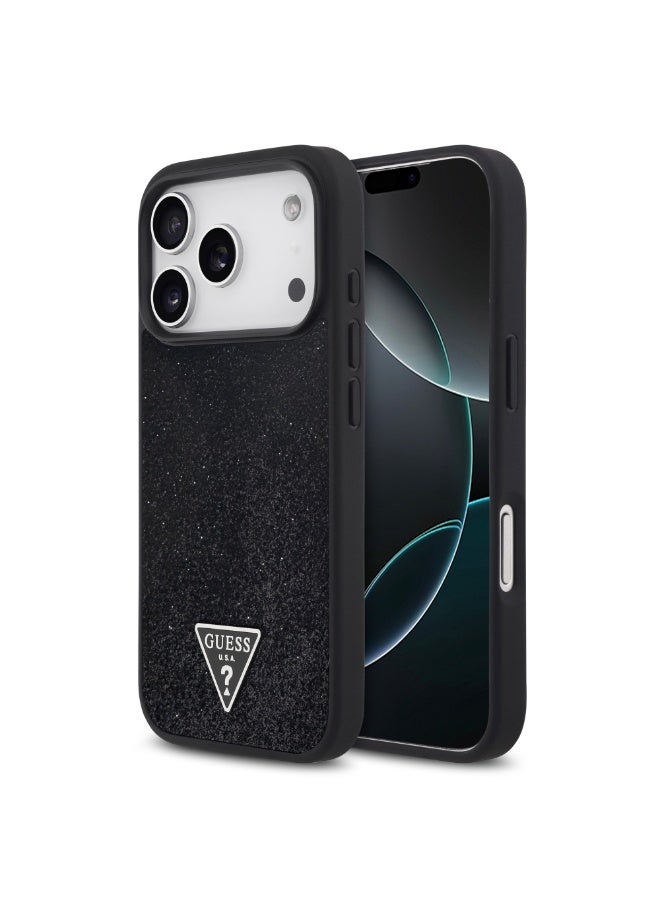 GUESS iPhone 17 Pro Max MagSafe PU Leather Fixed Glitter Case With Triangle Logo  / Magsafe Compatible / Ultra Slim / lightweight design / Easy Installation - Black - Image 2